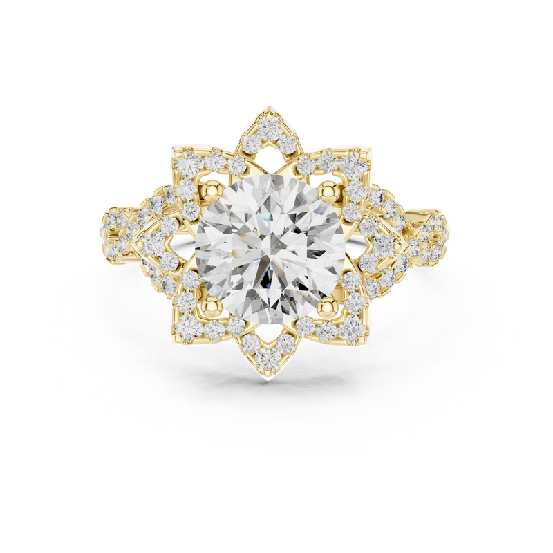Graduated Round-Cut Blue Diamond Cluster Halo Ring