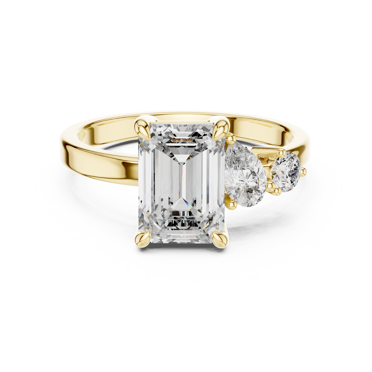 Blue Diamond Three-Stone Gemstone Statement Ring