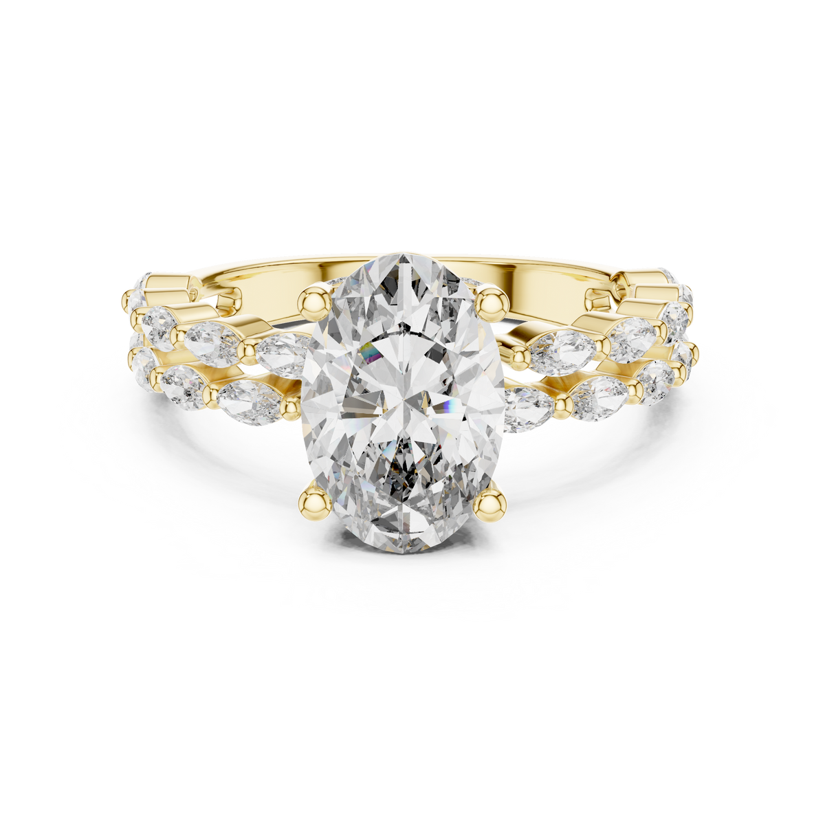 Marquise and Oval Blue Diamond Halo-style statement Ring