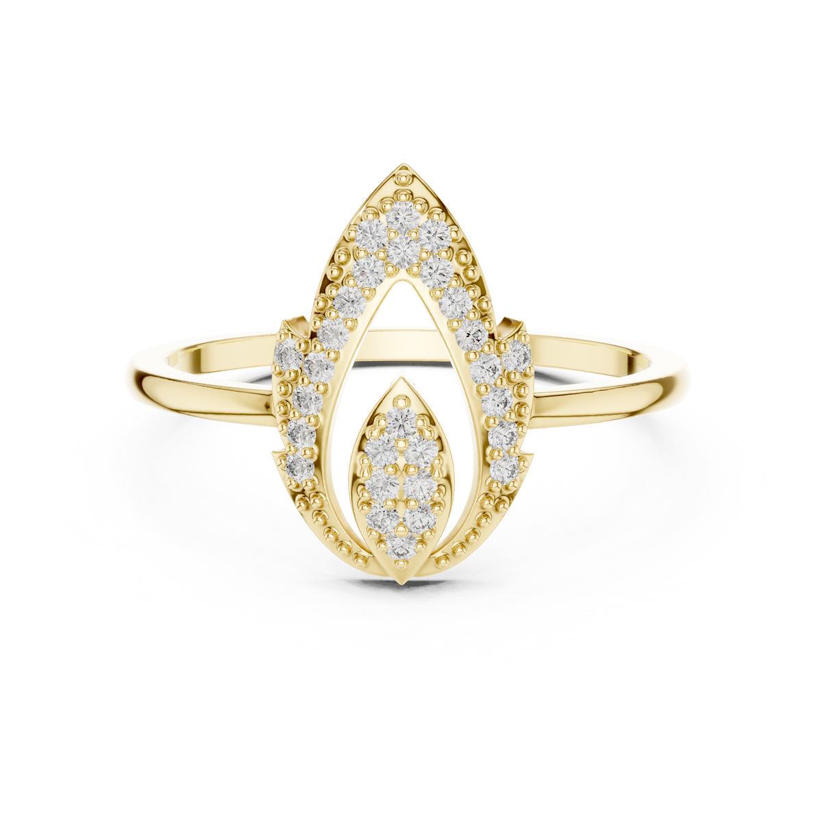 Pear-Shaped Halo Diamond Ring with Pavé Accents