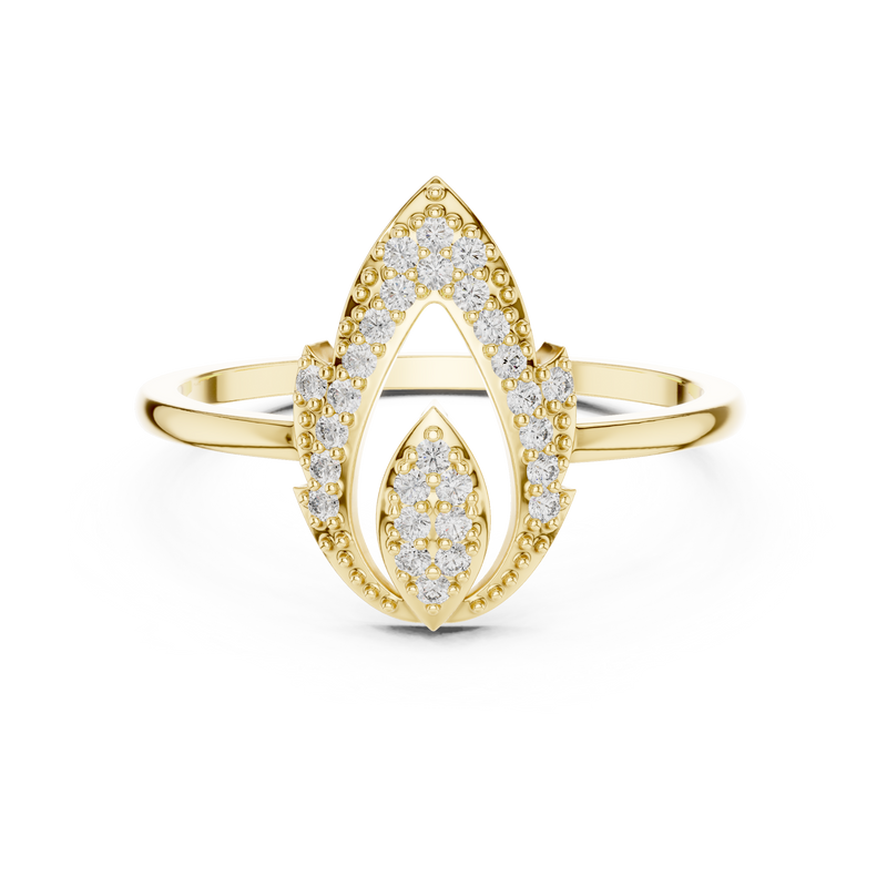 Pear-Shaped Halo Diamond Ring with Pavé Accents