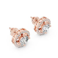Round Halo Solitaire Diamond Stud Earrings