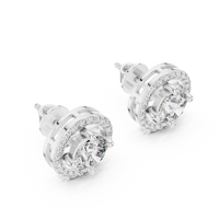 Round Halo Solitaire Diamond Stud Earrings