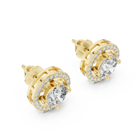 Round Halo Solitaire Diamond Stud Earrings