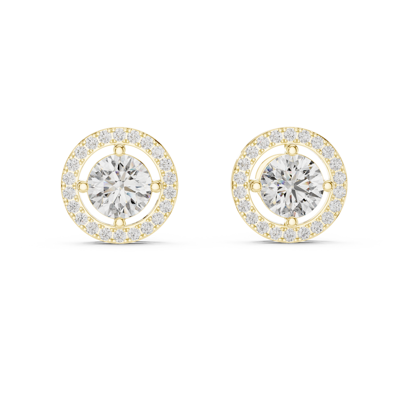 Round Halo Solitaire Diamond Stud Earrings