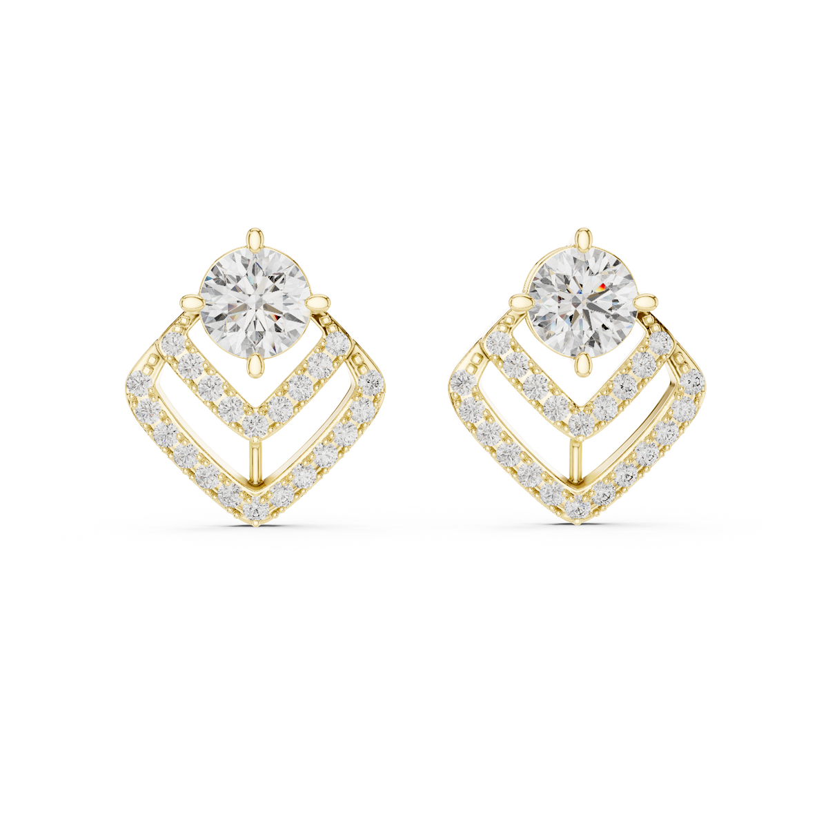 Round Brilliant Halo Drop Diamond Stud Earrings