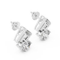 Classic Round Diamond Drop Stud Earrings