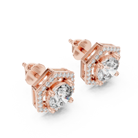Round Diamond Halo Square Stud Earrings