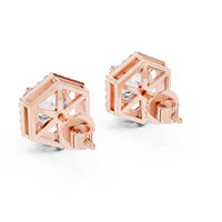 Round Diamond Halo Square Stud Earrings