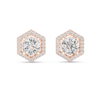 Round Diamond Halo Square Stud Earrings