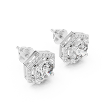 Round Diamond Halo Square Stud Earrings