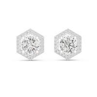 Round Diamond Halo Square Stud Earrings