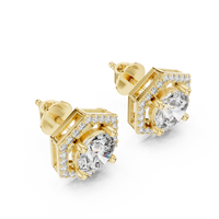 Round Diamond Halo Square Stud Earrings