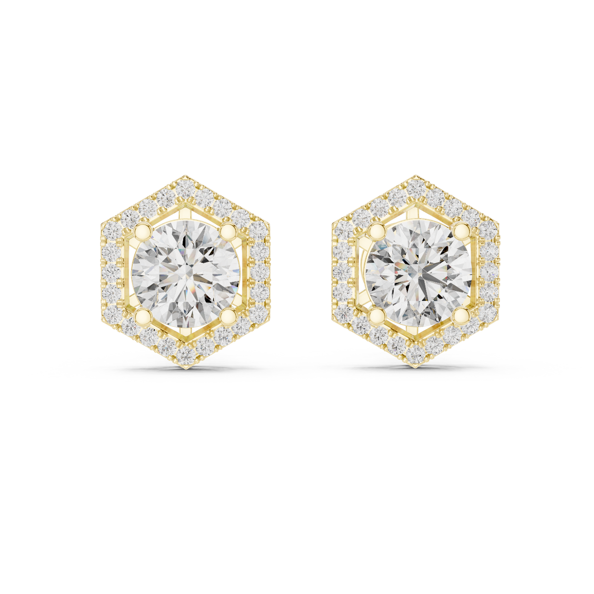 Round Diamond Halo Square Stud Earrings