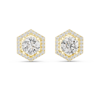 Round Diamond Halo Square Stud Earrings
