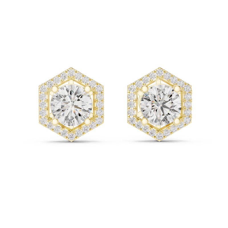 Round Diamond Halo Square Stud Earrings