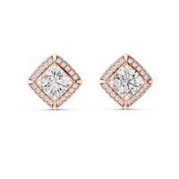 Round Diamond Cushion Halo Stud Earrings