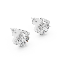 Round Diamond Cushion Halo Stud Earrings
