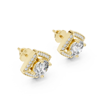 Round Diamond Cushion Halo Stud Earrings