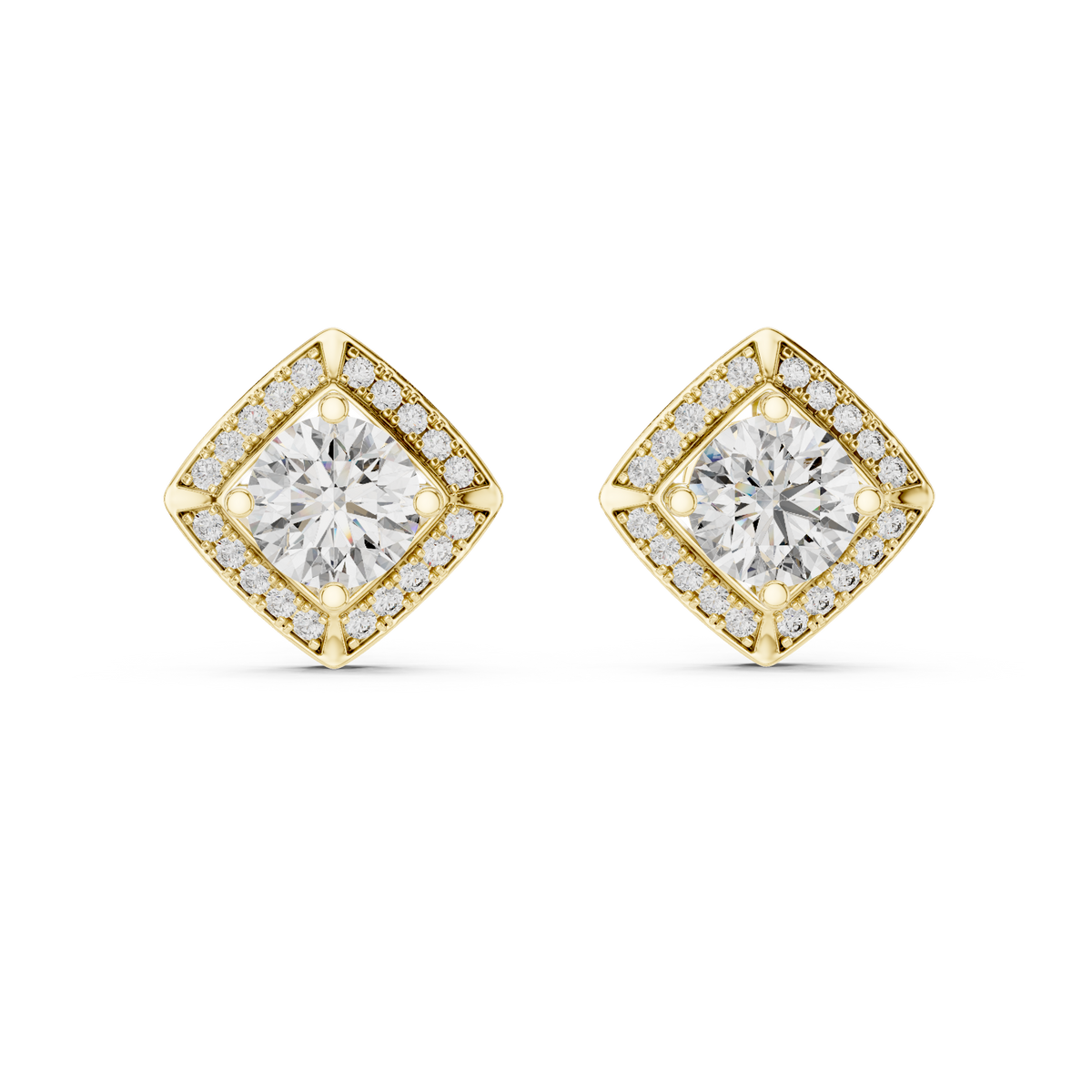 Round Diamond Cushion Halo Stud Earrings
