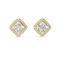 Round Diamond Cushion Halo Stud Earrings