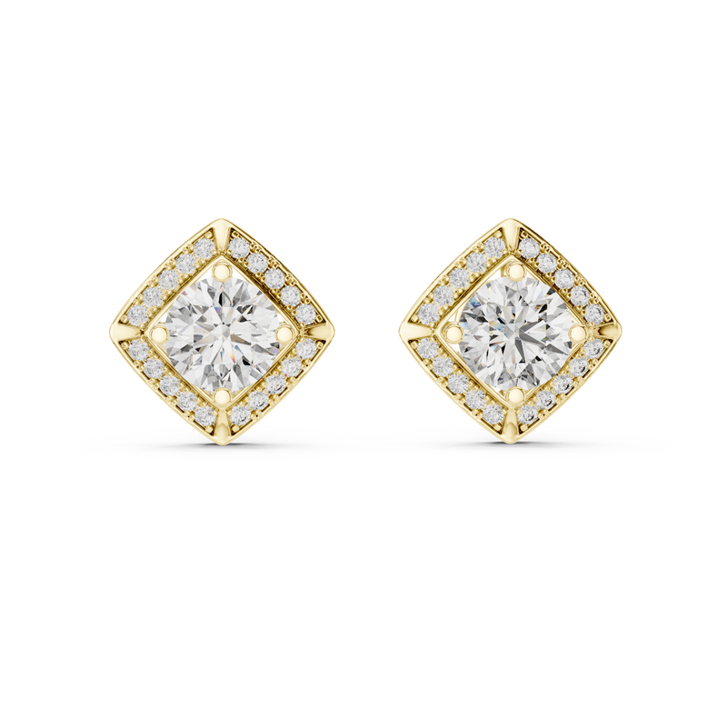 Round Diamond Cushion Halo Stud Earrings