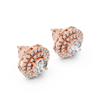 Round Double Halo Diamond Stud Earrings