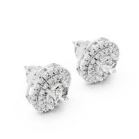 Round Double Halo Diamond Stud Earrings