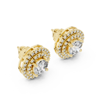 Round Double Halo Diamond Stud Earrings