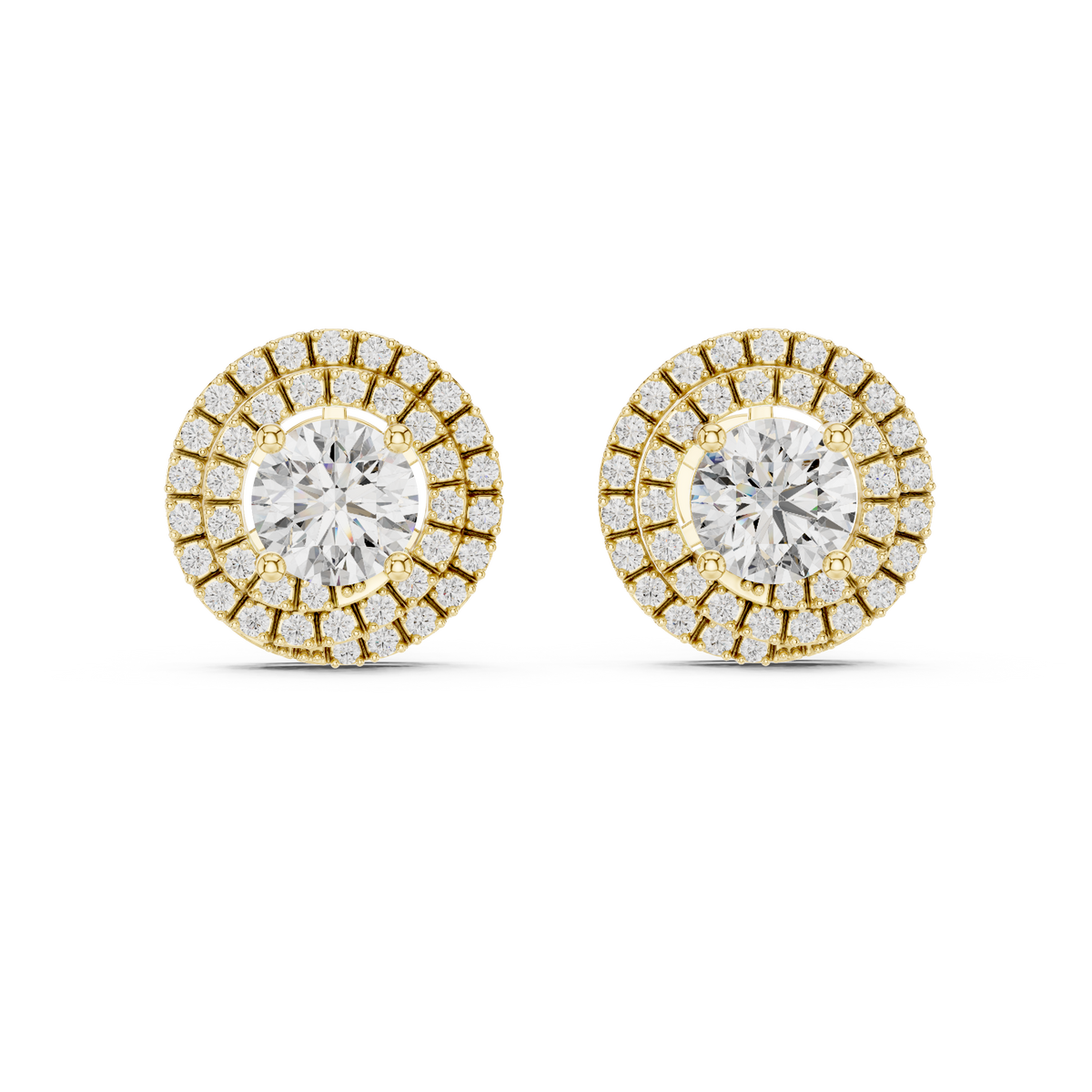 Round Double Halo Diamond Stud Earrings
