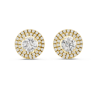 Round Double Halo Diamond Stud Earrings