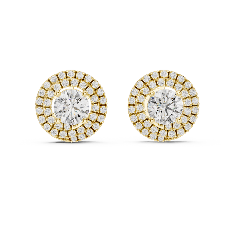 Round Double Halo Diamond Stud Earrings