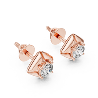 Round Geometric Solitaire Diamond Stud Earrings