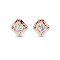 Round Geometric Solitaire Diamond Stud Earrings