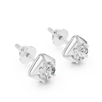 Round Geometric Solitaire Diamond Stud Earrings