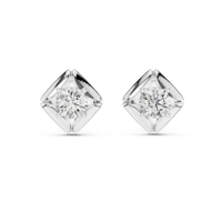Round Geometric Solitaire Diamond Stud Earrings