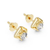 Round Geometric Solitaire Diamond Stud Earrings