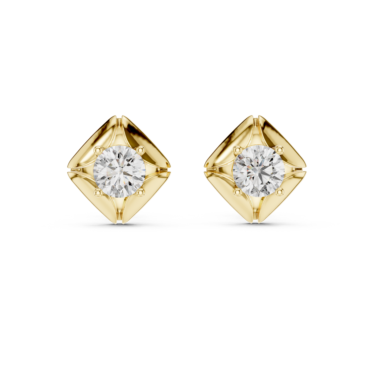 Round Geometric Solitaire Diamond Stud Earrings