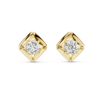 Round Geometric Solitaire Diamond Stud Earrings
