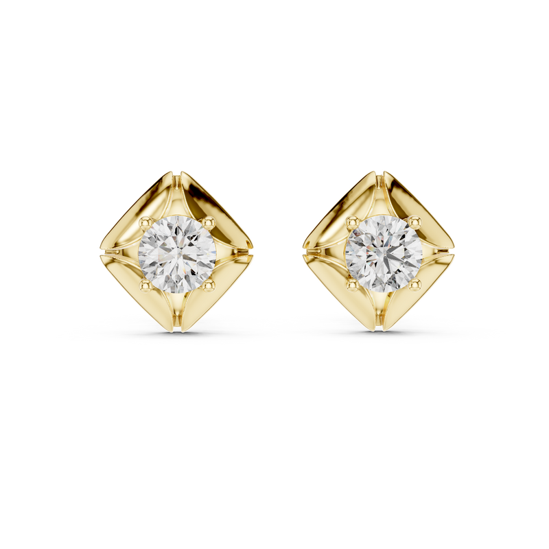 Round Geometric Solitaire Diamond Stud Earrings