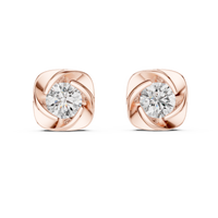 Round Cushion Swirl Solitaire Diamond Stud Earrings