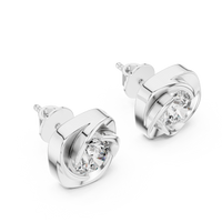 Round Cushion Swirl Solitaire Diamond Stud Earrings