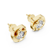 Round Cushion Swirl Solitaire Diamond Stud Earrings