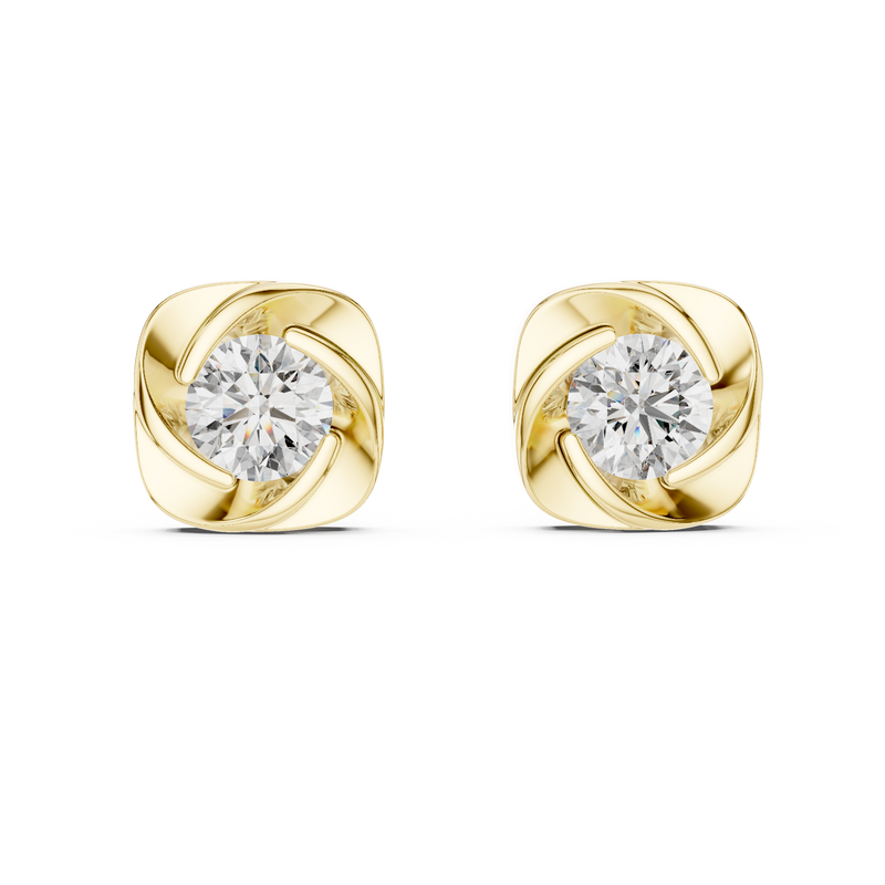 Round Cushion Swirl Solitaire Diamond Stud Earrings