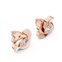 Round Floral Swirl Solitaire Diamond Stud Earrings