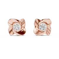 Round Floral Swirl Solitaire Diamond Stud Earrings