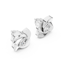 Round Floral Swirl Solitaire Diamond Stud Earrings