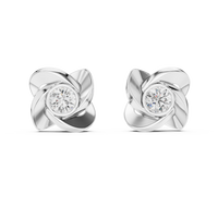 Round Floral Swirl Solitaire Diamond Stud Earrings
