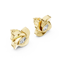 Round Floral Swirl Solitaire Diamond Stud Earrings