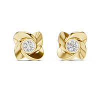 Round Floral Swirl Solitaire Diamond Stud Earrings